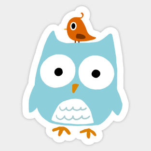 Blue Owl with Little Orange Bird Sticker